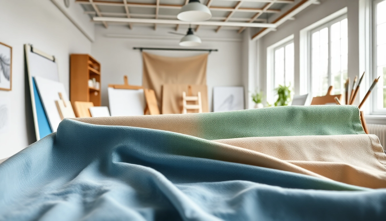 Verken canvas stoffen met unieke texturen en kleuren in een creatieve setting.