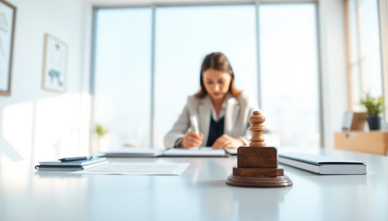 Providing notary services in a modern office with a professional at work.