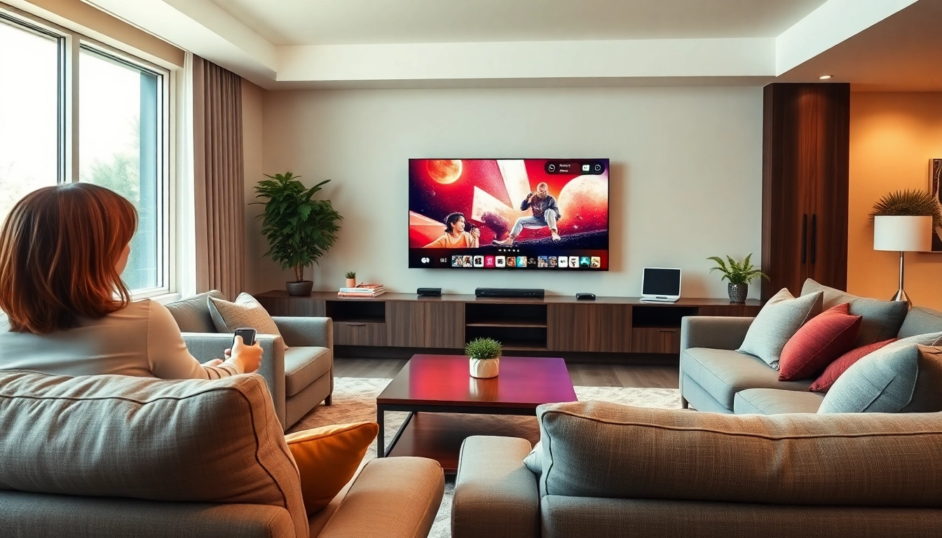 Profitez de l'abonnement iptv 12 mois​ dans un salon confortable avec un grand écran TV.