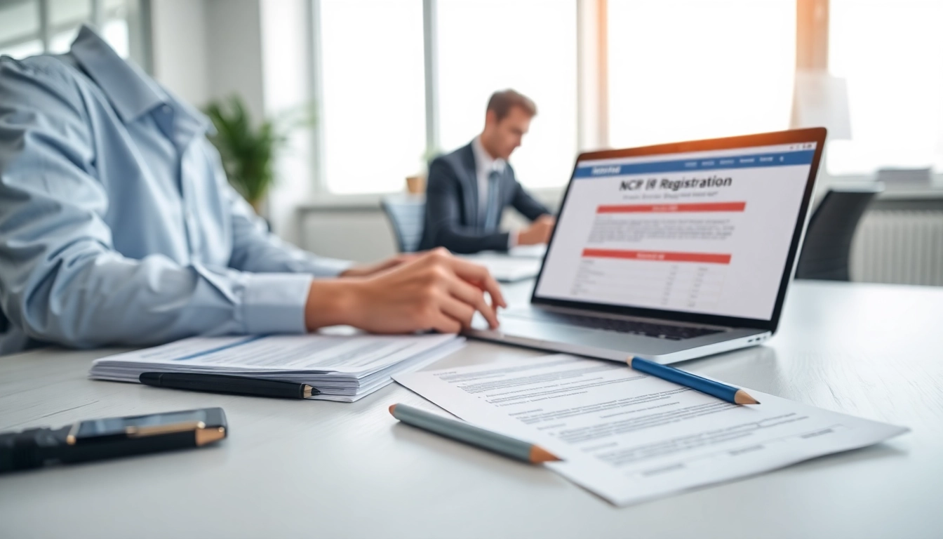 Streamlined consultation for NCR Registration with organized paperwork and a professional atmosphere.