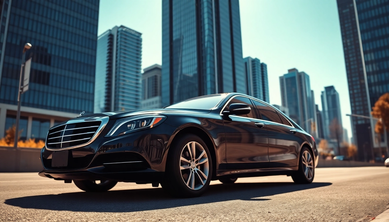 Experience premium car service vancouver with a luxury sedan against a stunning city backdrop.