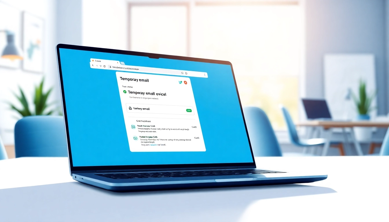 Utilize temporary email service shown on a computer screen in a modern digital workspace.